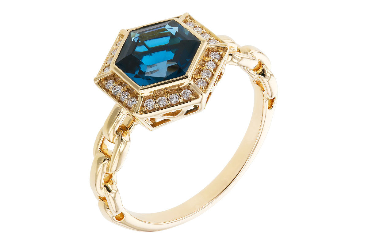 Allison Kaufman London Blue Topaz & Diamond Ring in 14K Yellow Gold, 2.14 ctw, alternate view