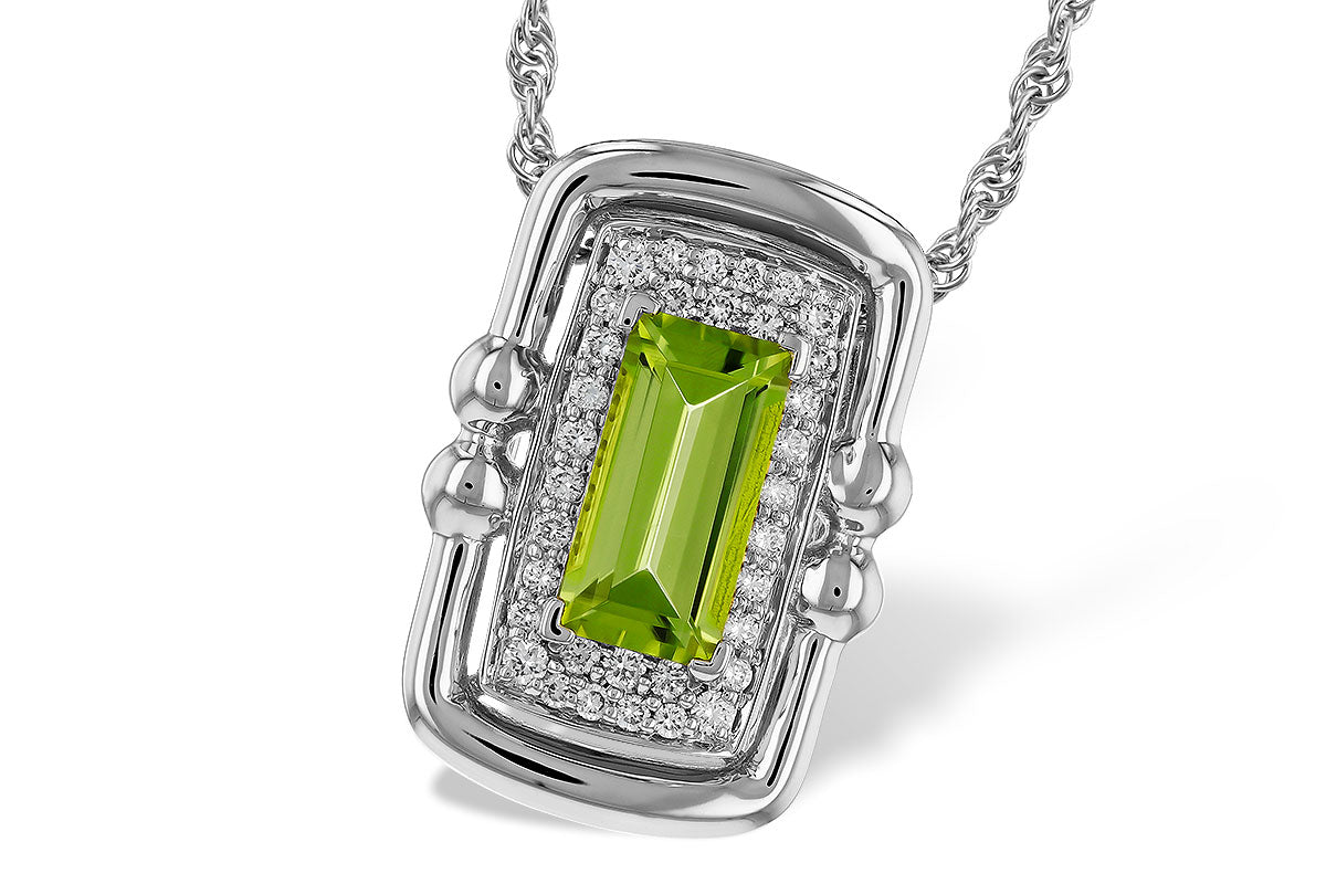 Allison Kaufman Peridot & Diamond Necklace in 14K White Gold, 0.84 ctw