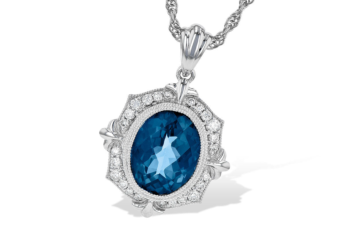 Allison Kaufman London Blue Topaz & Diamond Necklace in 14K White Gold, 3.16 ctw