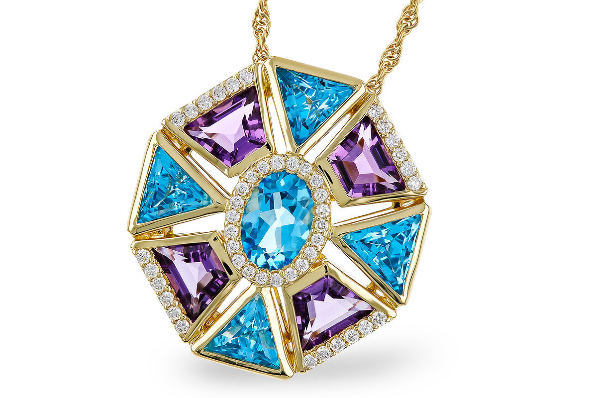 Allison Kaufman Blue Topaz, Amethyst & Diamond Necklace in 14K Yellow Gold, 4.65 ctw