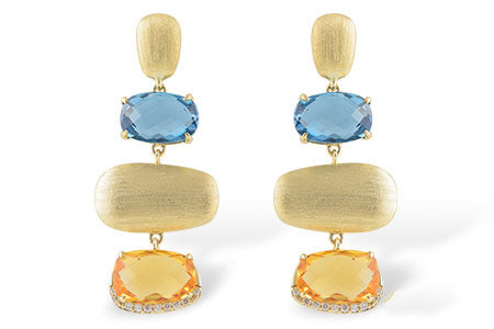 Allison Kaufman Blue Topaz, Citrine & Diamond Earrings in 14K Yellow Gold, 9.30 ctw