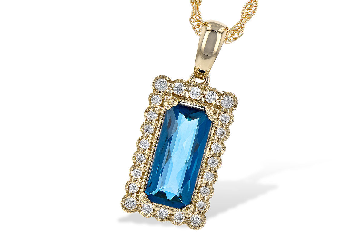 Allison Kaufman London Blue Topaz & Diamond Necklace in 14K Yellow Gold, 1.70 ctw (N8172)
