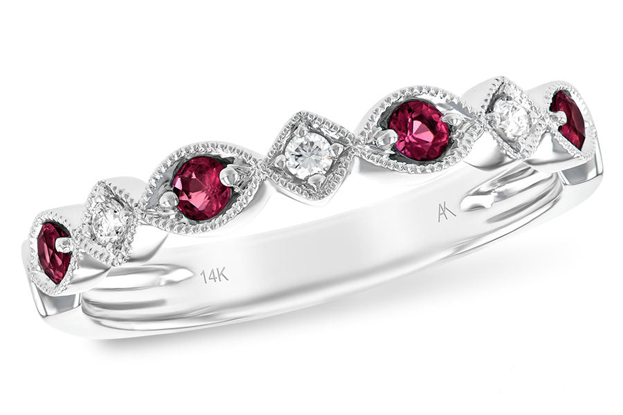 Allison Kaufman Ruby & Diamond Wedding Band in 14K White Gold, 0.26 ctw
