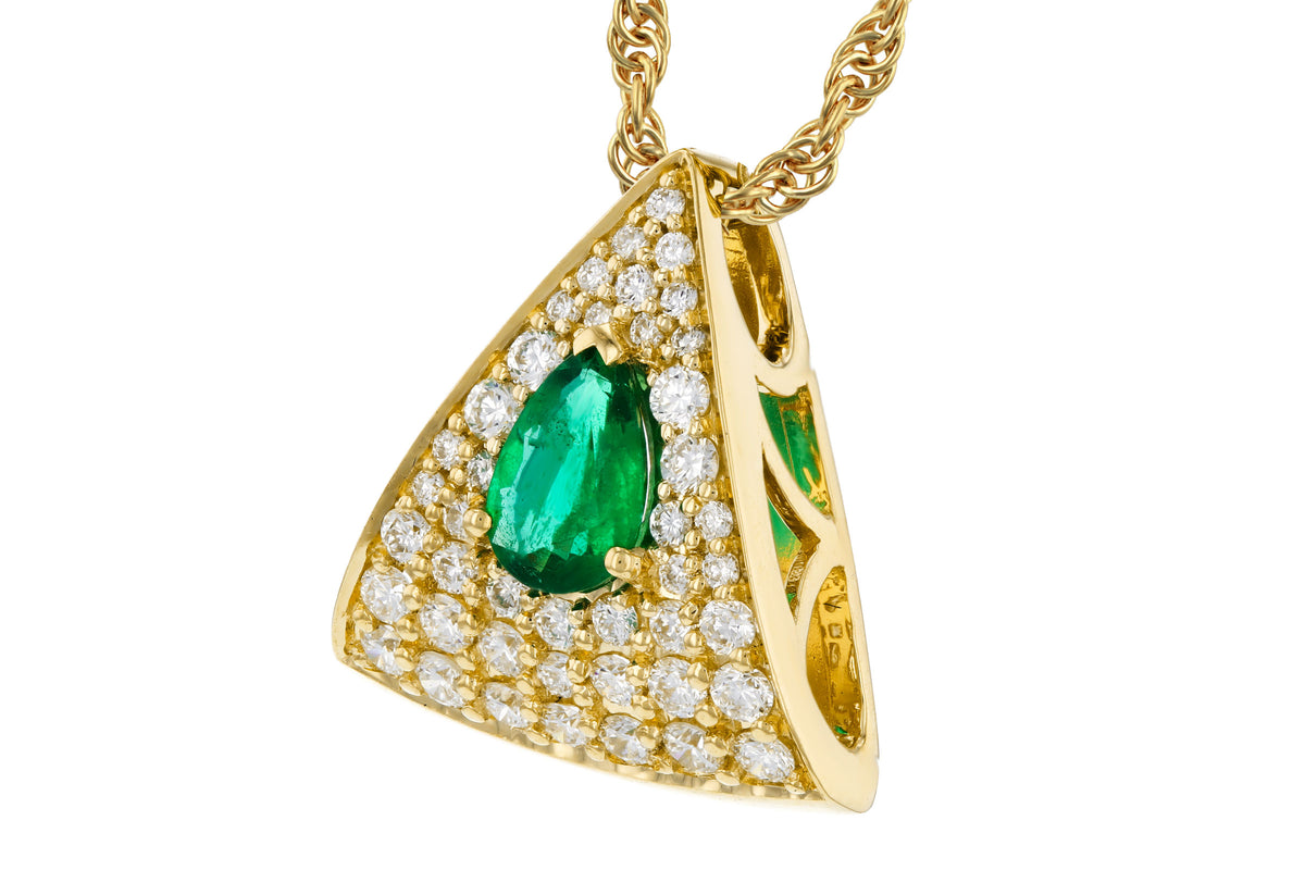 Allison Kaufman Emerald & Diamond Necklace in 14K Yellow Gold, 0.60 ctw, alternate view