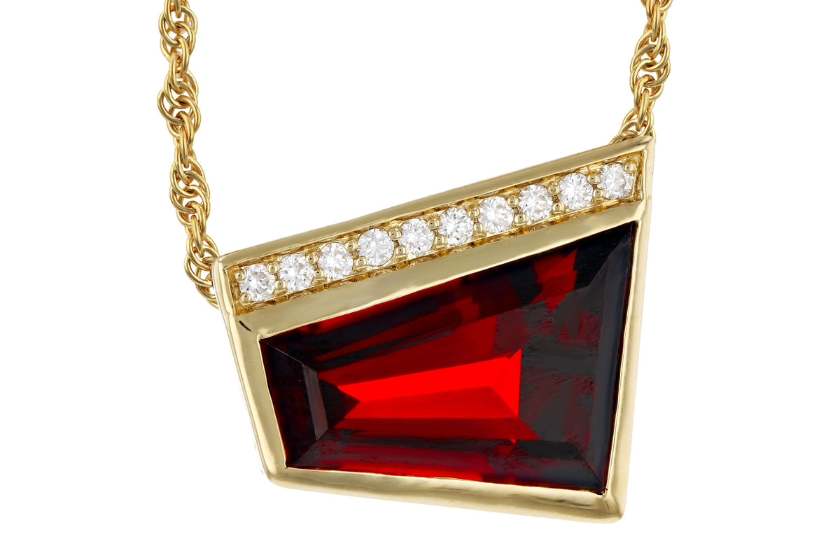 Allison Kaufman Garnet & Diamond Necklace in 14K Yellow Gold, 4.00 ctw