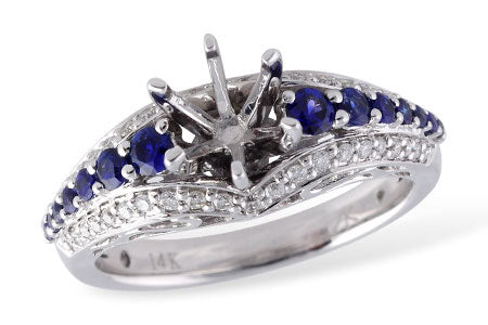 Allison Kaufman Sapphire & Diamond Engagement Ring Semi-Mount in 14K White Gold, 0.60 ctw