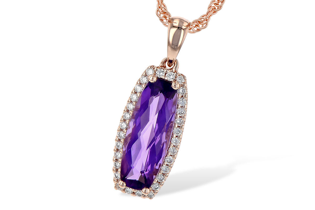 Allison Kaufman Amethyst & Diamond Necklace in 14K Rose Gold, 1.46 ctw