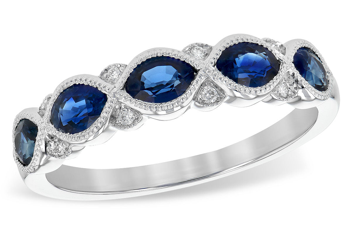 Allison Kaufman Sapphire & Diamond Wedding Band in 14K White Gold, 1.10 ctw (W2365)