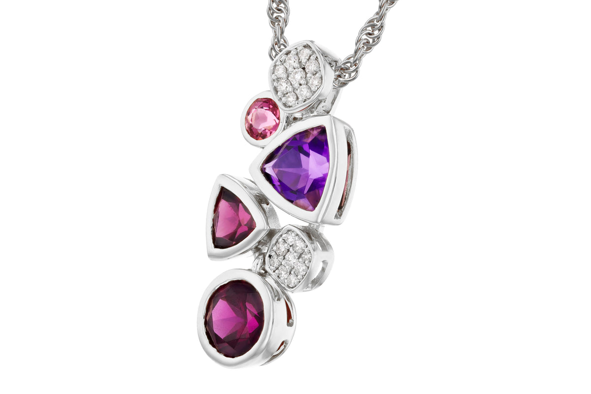 Allison Kaufman Multi-Gemstone & Diamond Necklace in 14K White Gold, 1.40 ctw, alternate view