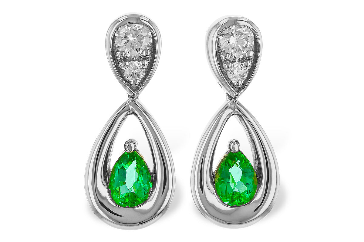 Allison Kaufman Emerald & Diamond Earrings in 14K White Gold, 0.32 ctw