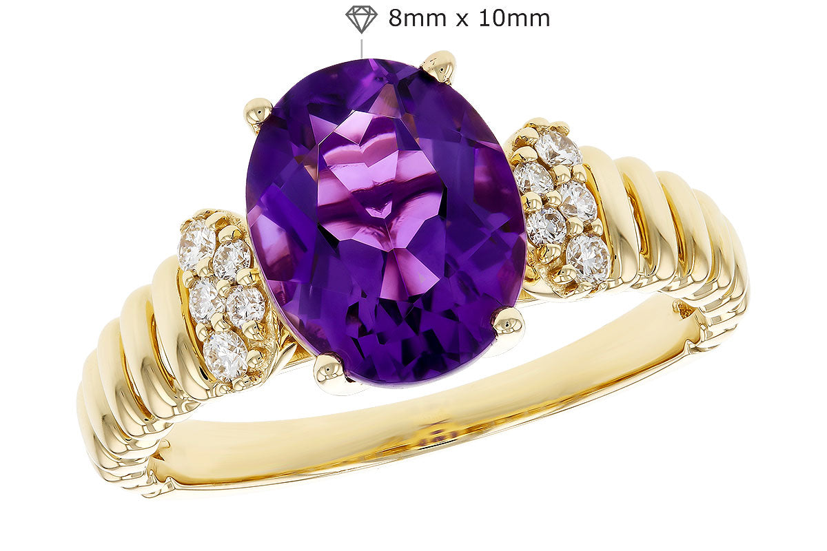 Allison Kaufman Amethyst & Diamond Ring in 14K Yellow Gold, 2.26 ctw, alternate view