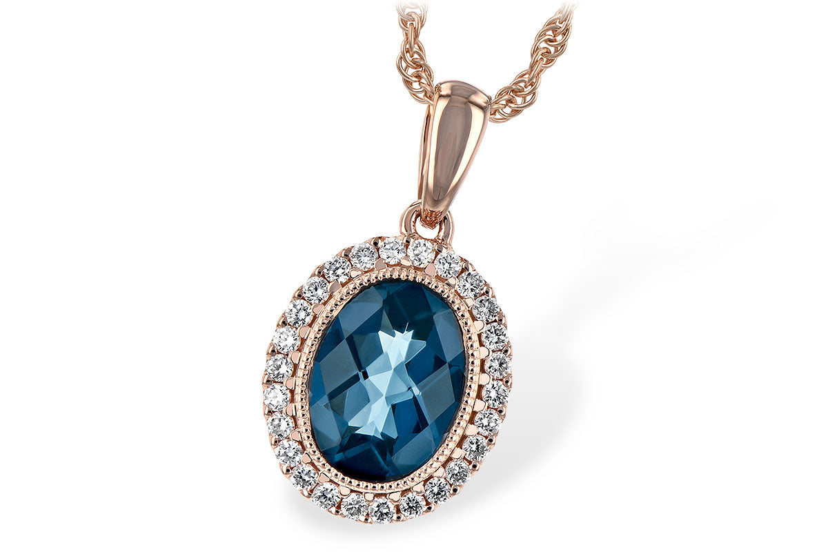 Allison Kaufman London Blue Topaz & Diamond Necklace in 14K Rose Gold, 1.41 ctw