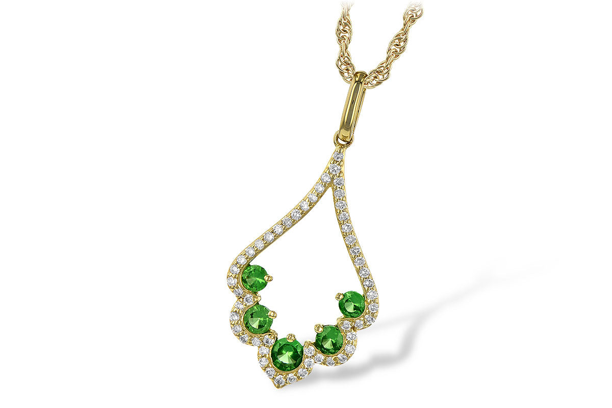 Allison Kaufman Green Garnet & Diamond Necklace in 14K Yellow Gold, 0.53 ctw