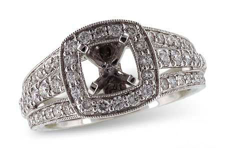 Allison Kaufman Diamond Engagement Ring Semi-Mount in 14K White Gold, 0.87 ctw