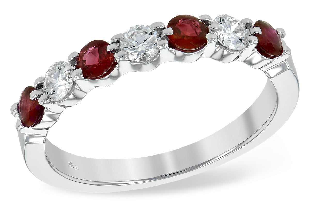 Allison Kaufman Ruby & Diamond Wedding Band in 14K White Gold, 0.78 ctw (WR122-75)