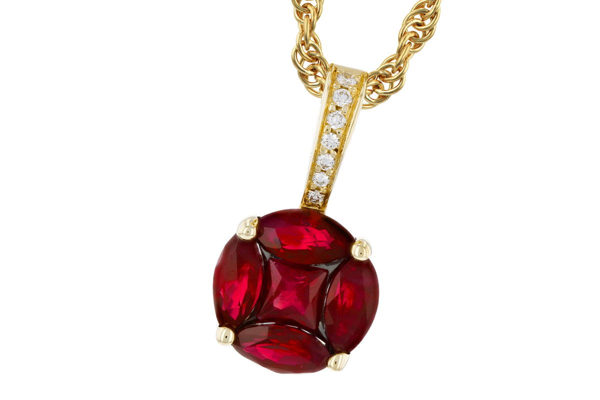 Allison Kaufman Ruby & Diamond Necklace in 14K Yellow Gold, 0.82 ctw