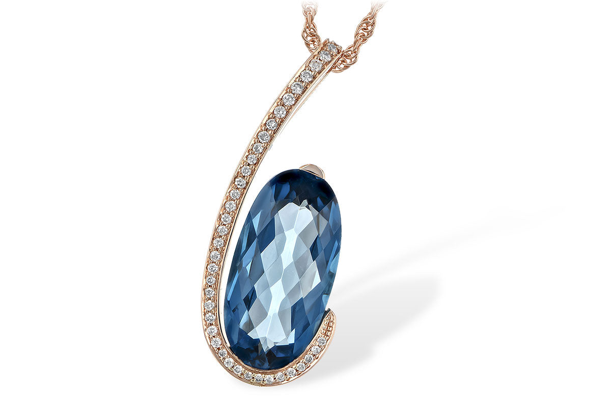 Allison Kaufman London Blue Topaz & Diamond Necklace in 14K Rose Gold, 4.60 ctw
