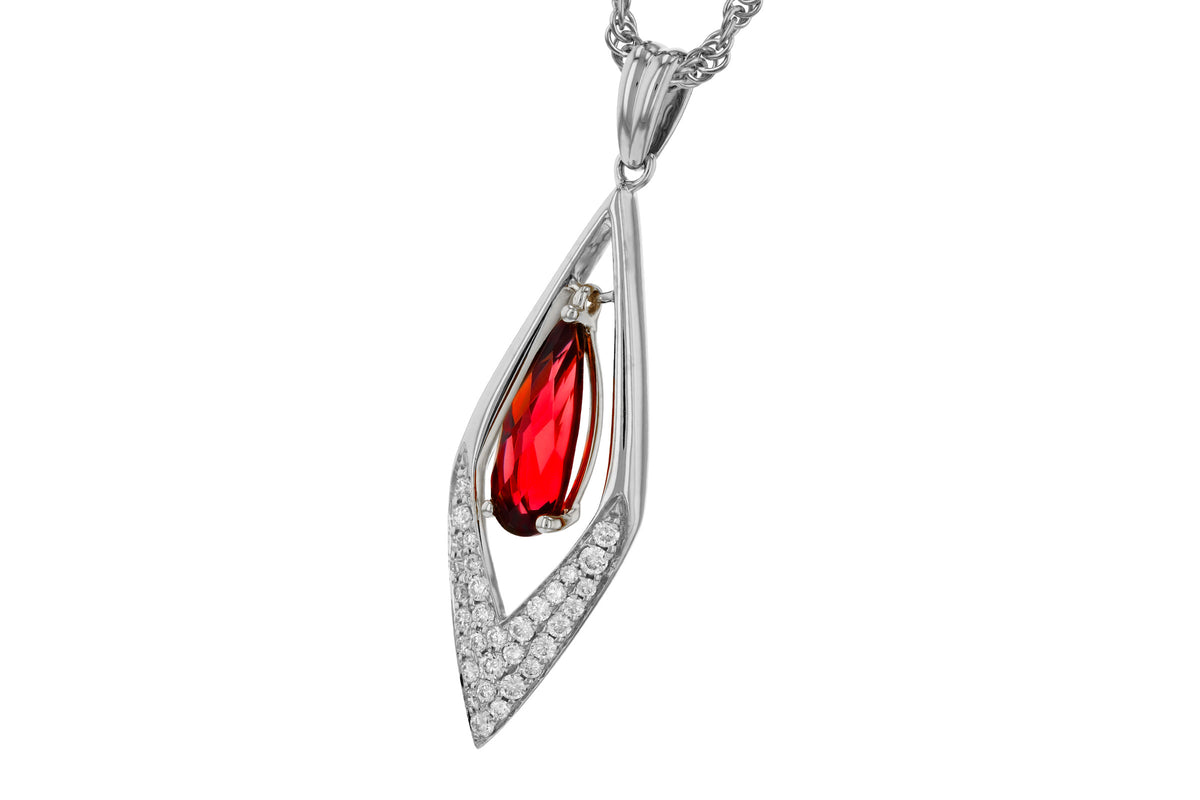 Allison Kaufman Garnet & Diamond Necklace in 14K White Gold, 1.10 ctw, alternate view