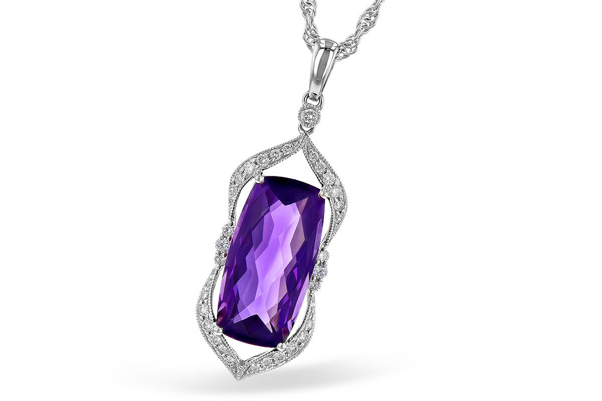 Allison Kaufman Amethyst & Diamond Necklace in 14K White Gold, 5.30 ctw