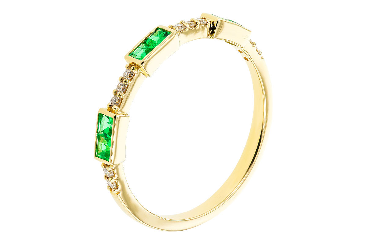 Allison Kaufman Emerald & Diamond Wedding Band in 14K Yellow Gold, 0.30 ctw, alternate view