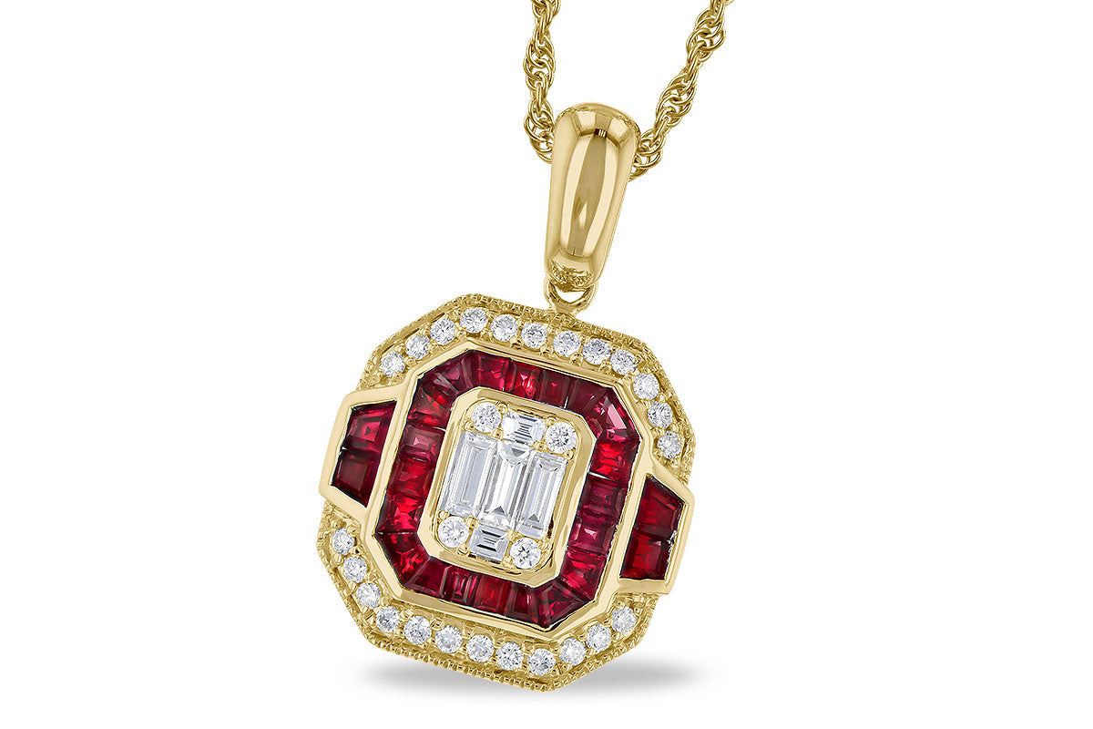 Allison Kaufman Ruby & Diamond Necklace in 14K Yellow Gold, 1.35 ctw