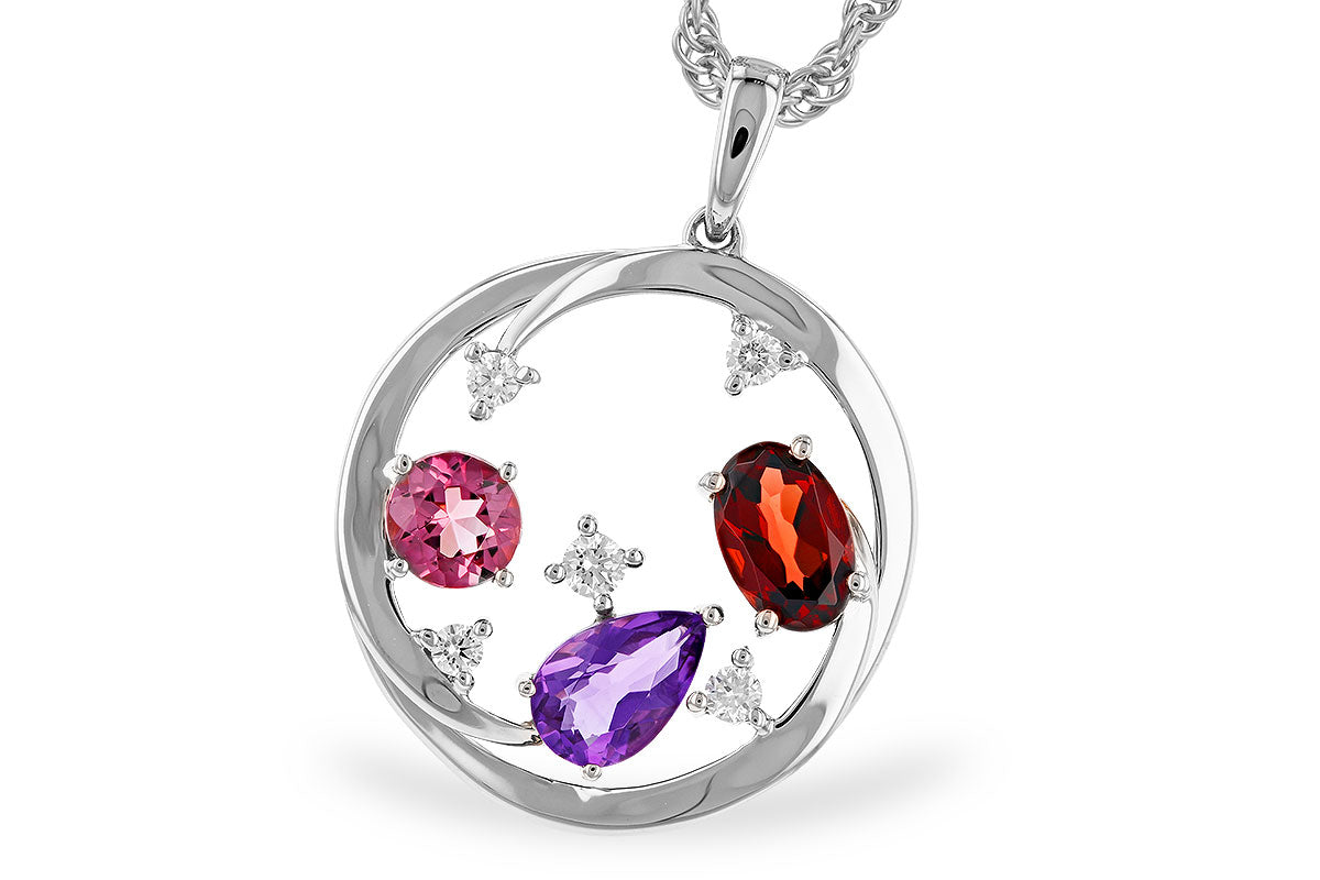 Allison Kaufman Multi-Gemstone & Diamond Necklace in 14K White Gold, 1.22 ctw
