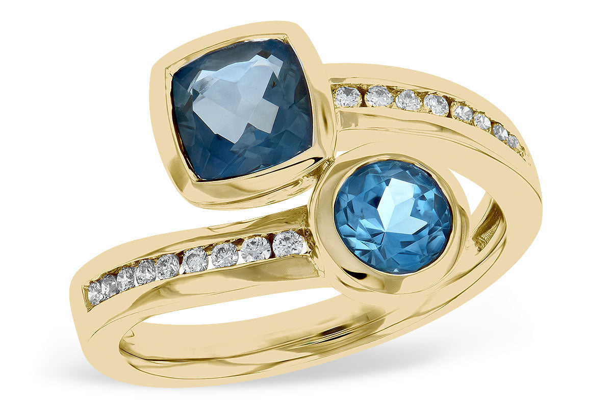 Allison Kaufman Blue Topaz & Diamond Ring in 14K Yellow Gold, 1.70 ctw