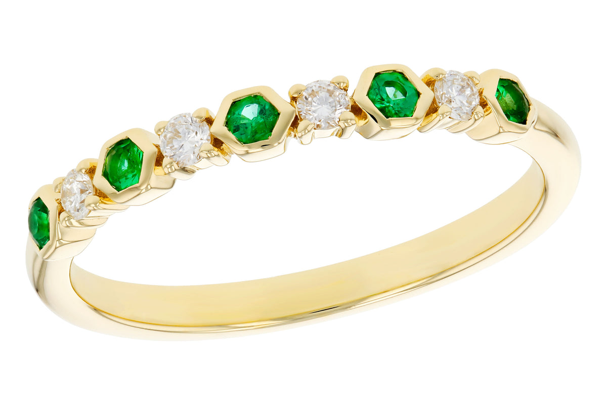Allison Kaufman Emerald & Diamond Wedding Band in 14K Yellow Gold, 0.20 ctw (W2762)