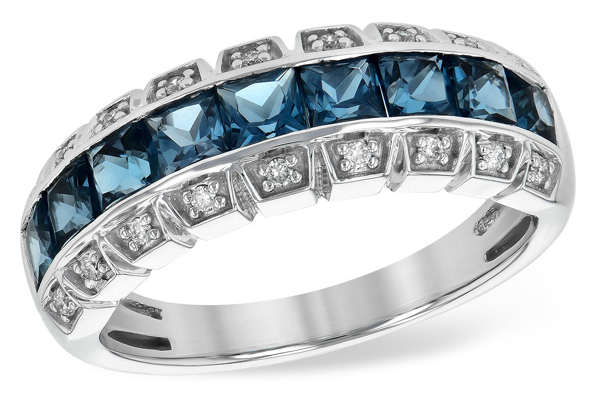 Allison Kaufman London Blue Topaz & Diamond Wedding Band in 14K White Gold, 1.60 ctw