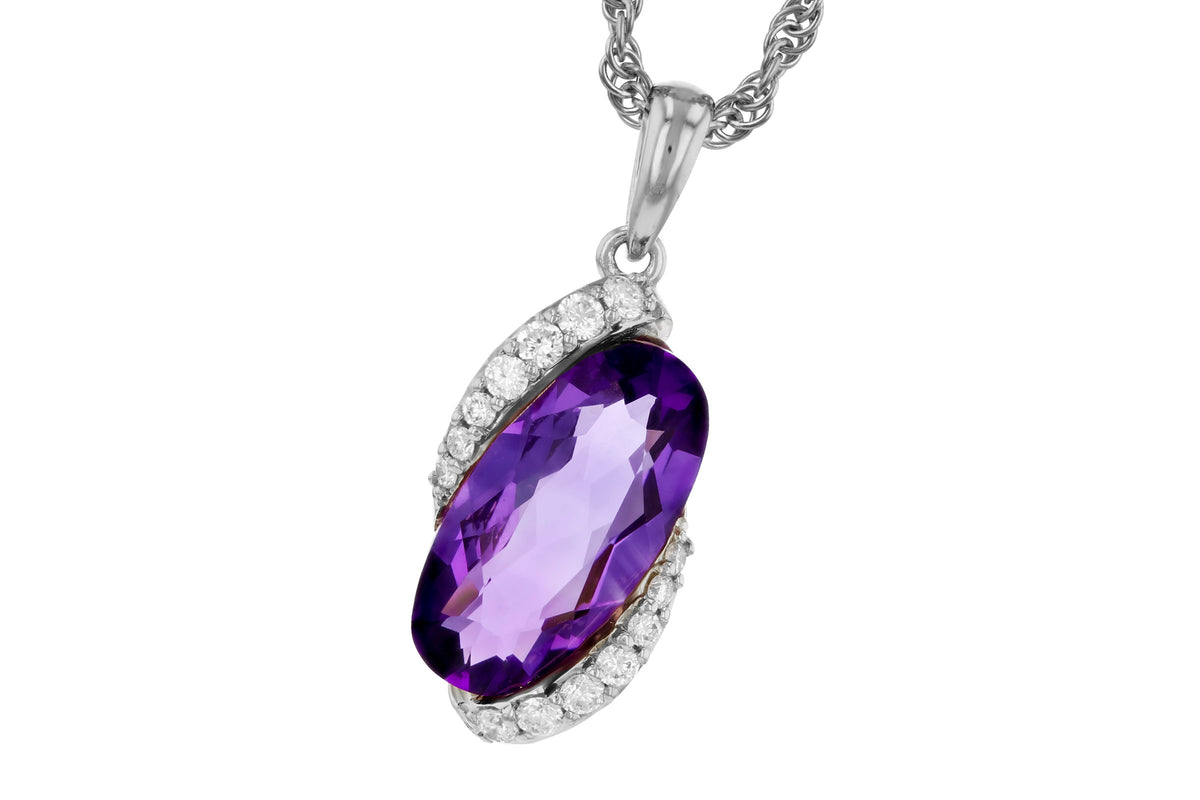 Allison Kaufman Amethyst & Diamond Necklace in 14K White Gold, 1.84 ctw