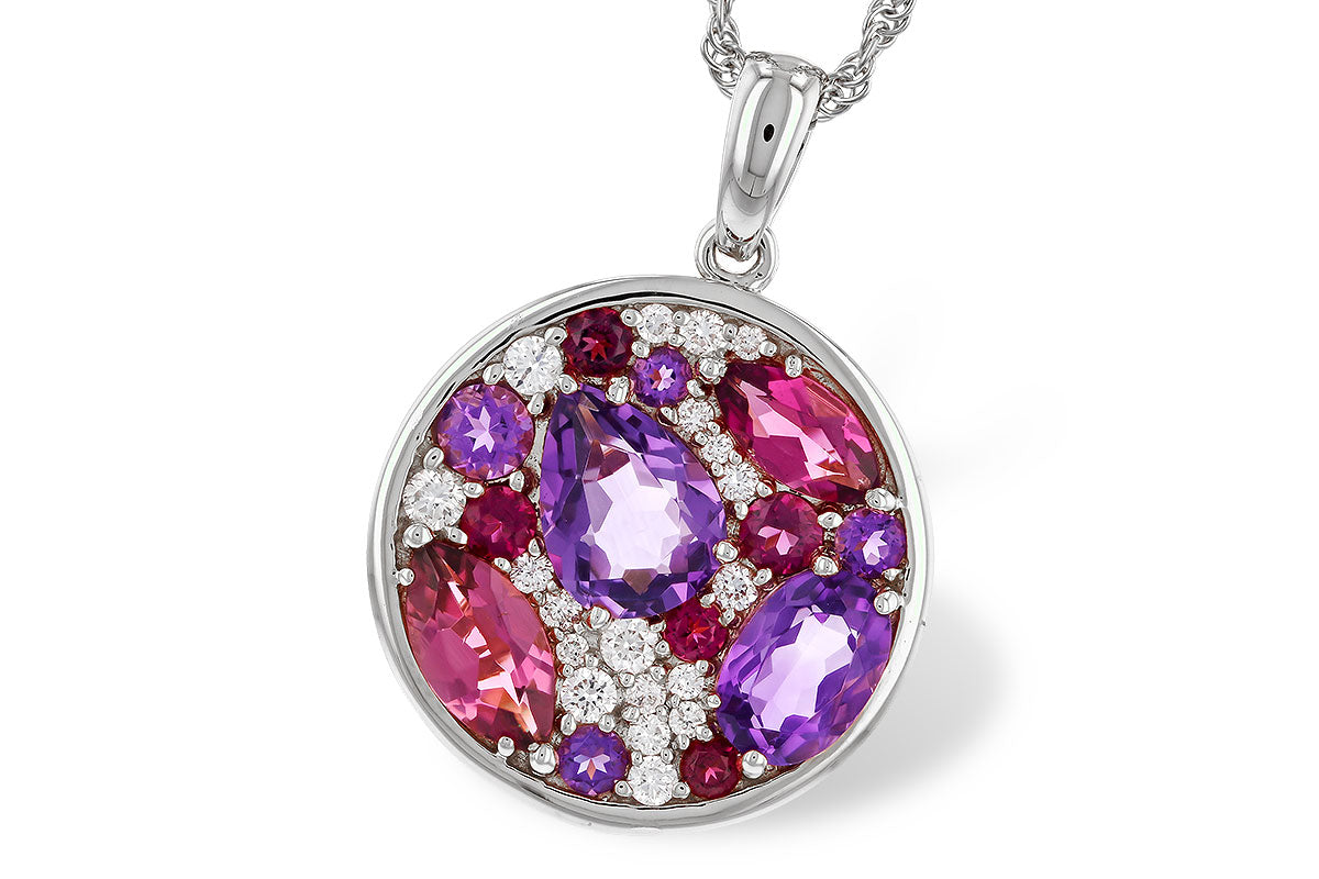 Allison Kaufman Amethyst, Pink Tourmaline & Diamond Necklace in 14K White Gold, 2.00 ctw