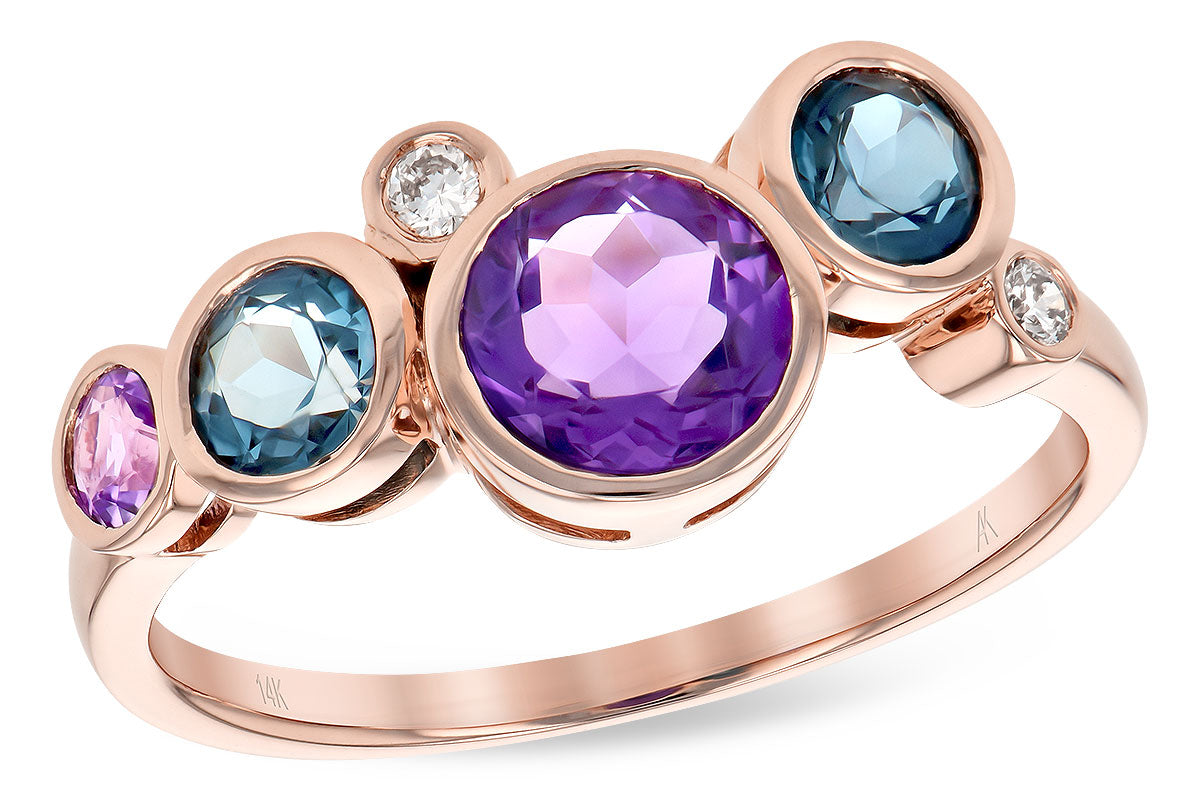 Allison Kaufman Amethyst, Blue Topaz & Diamond Ring in 14K Rose Gold, 1.38 ctw