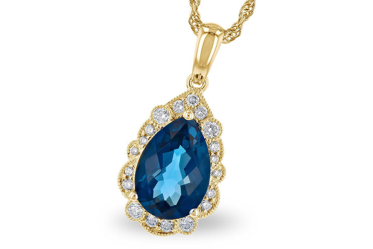 Allison Kaufman London Blue Topaz & Diamond Necklace in 14K Yellow Gold, 2.40 ctw (N8306)