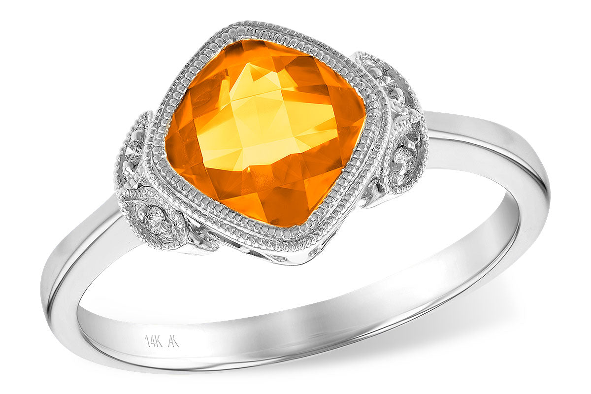Allison Kaufman Citrine & Diamond Ring in 14K White Gold, 1.15 ctw (D5165)
