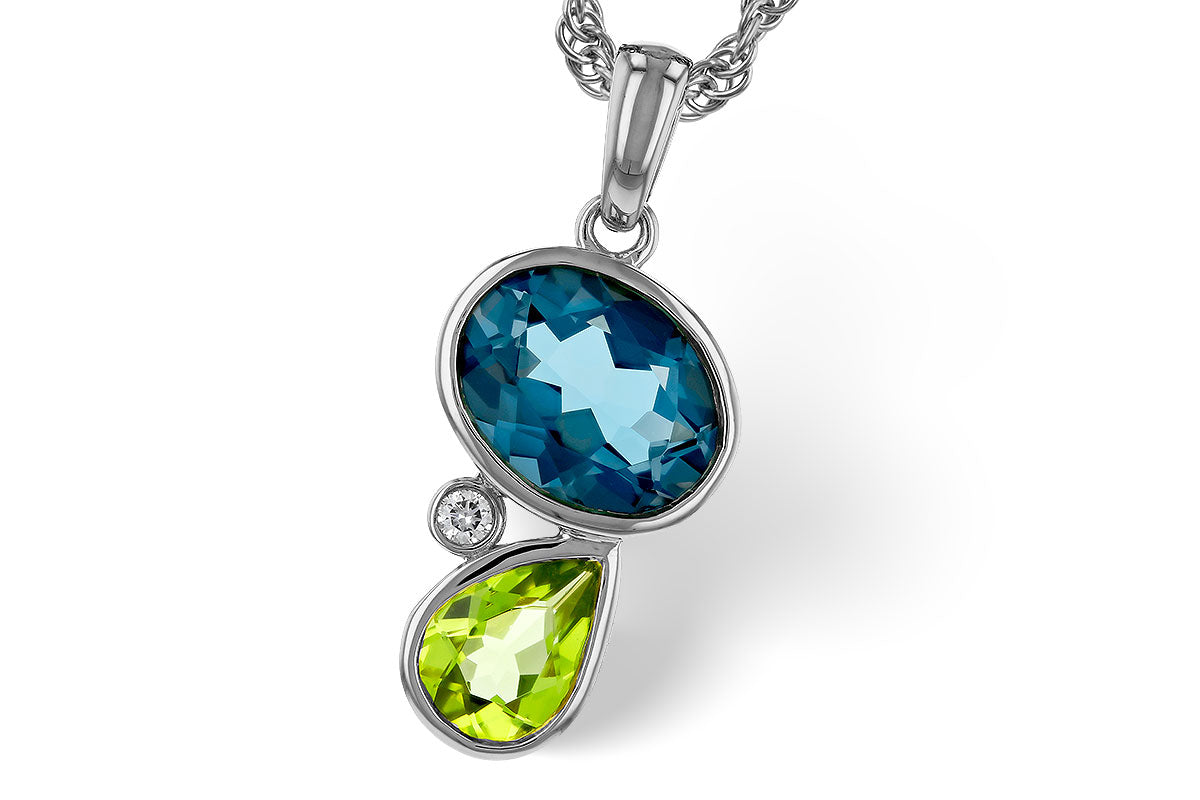 Allison Kaufman London Blue Topaz, Peridot & Diamond Necklace in 14K White Gold, 2.45 ctw