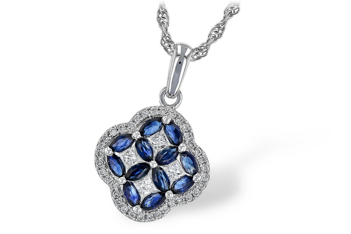 Allison Kaufman Sapphire & Diamond Necklace in 14K White Gold, 1.08 ctw