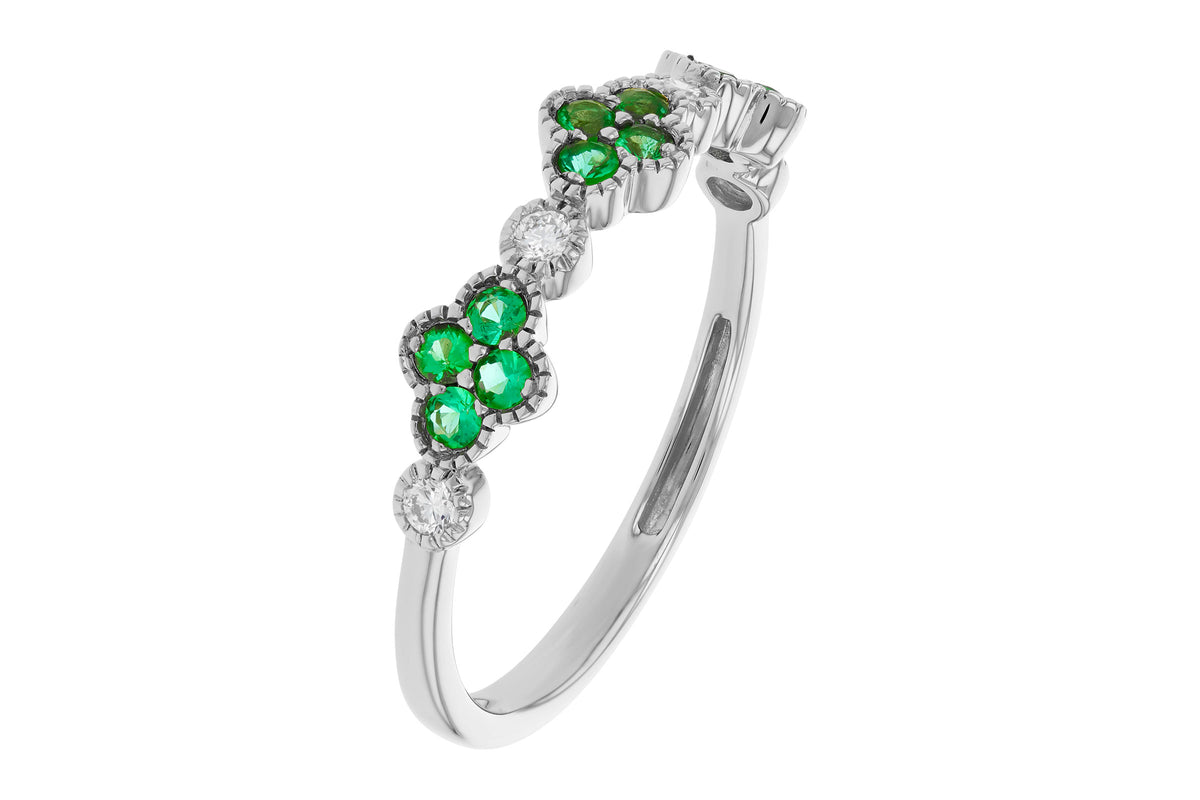 Allison Kaufman Emerald & Diamond Wedding Band in 14K White Gold, 0.26 ctw, alternate view
