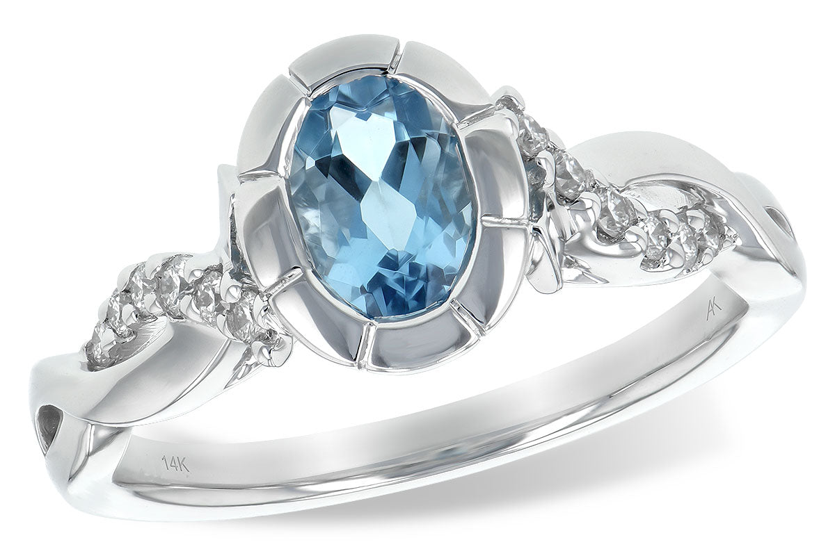 Allison Kaufman Blue Topaz & Diamond Ring in 14K White Gold, 1.00 ctw