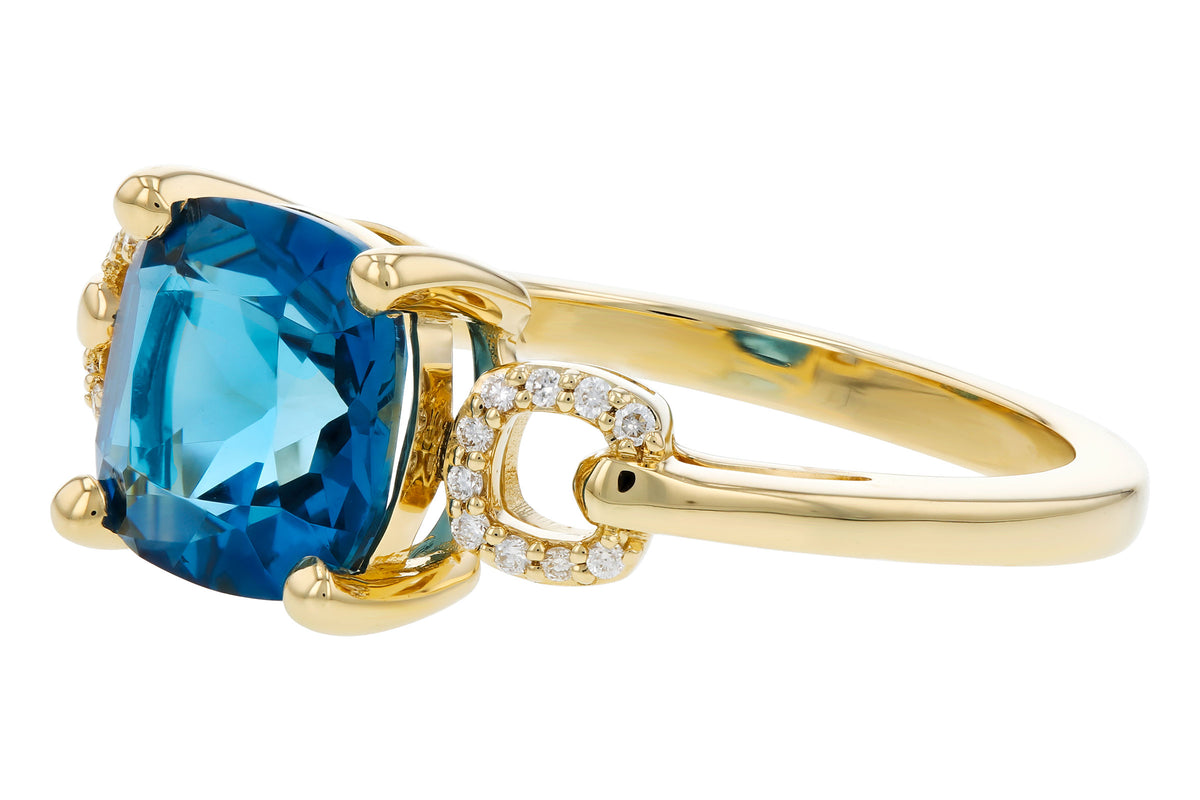 Allison Kaufman London Blue Topaz & Diamond Ring in 14K Yellow Gold, 2.21 ctw, alternate view