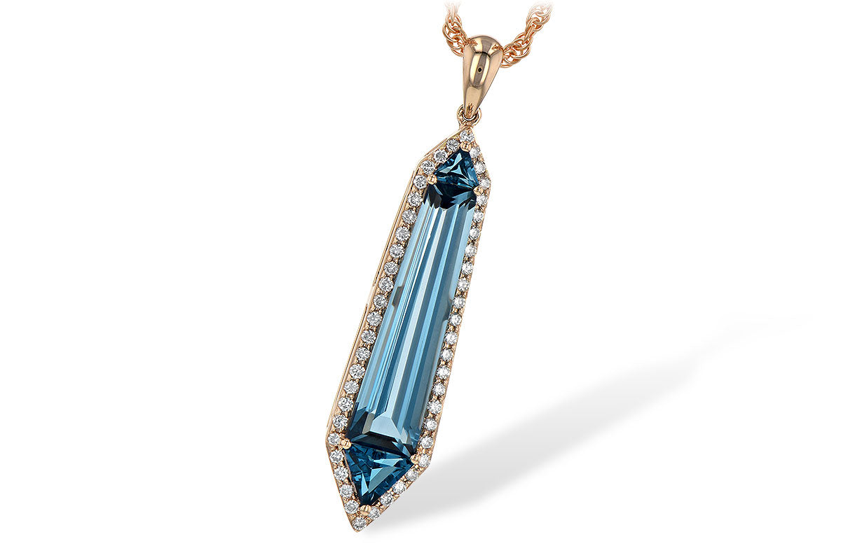 Allison Kaufman London Blue Topaz & Diamond Necklace in 14K Rose Gold, 3.70 ctw