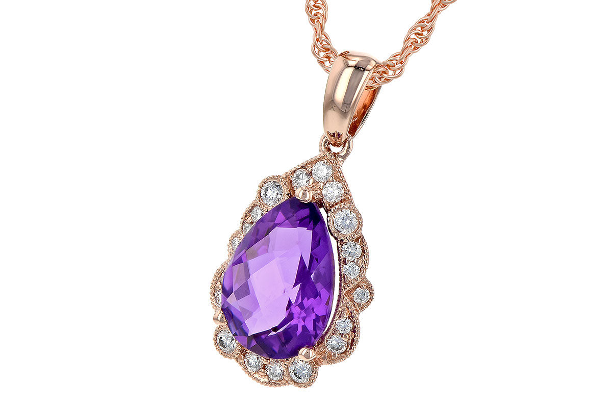 Allison Kaufman Amethyst & Diamond Necklace in 14K Rose Gold, 1.68 ctw, alternate view