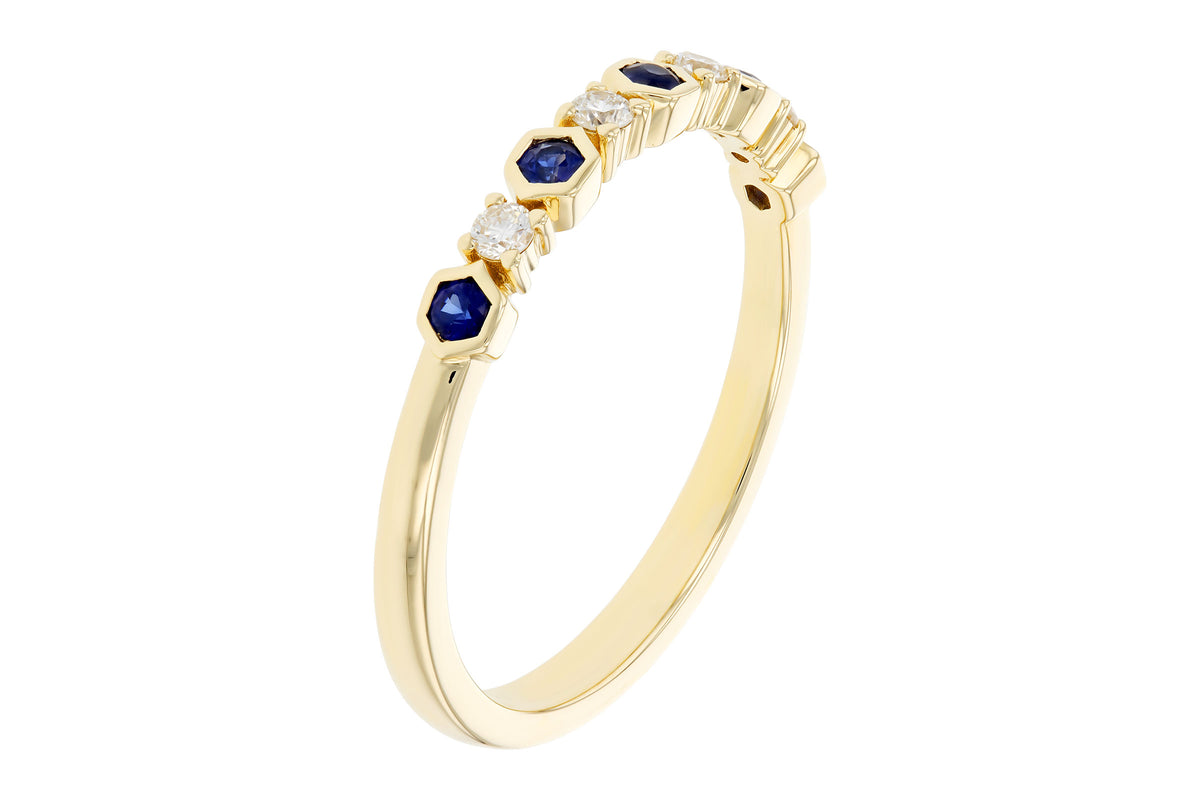 Allison Kaufman Sapphire & Diamond Wedding Band in 14K Yellow Gold, 0.24 ctw, alternate view