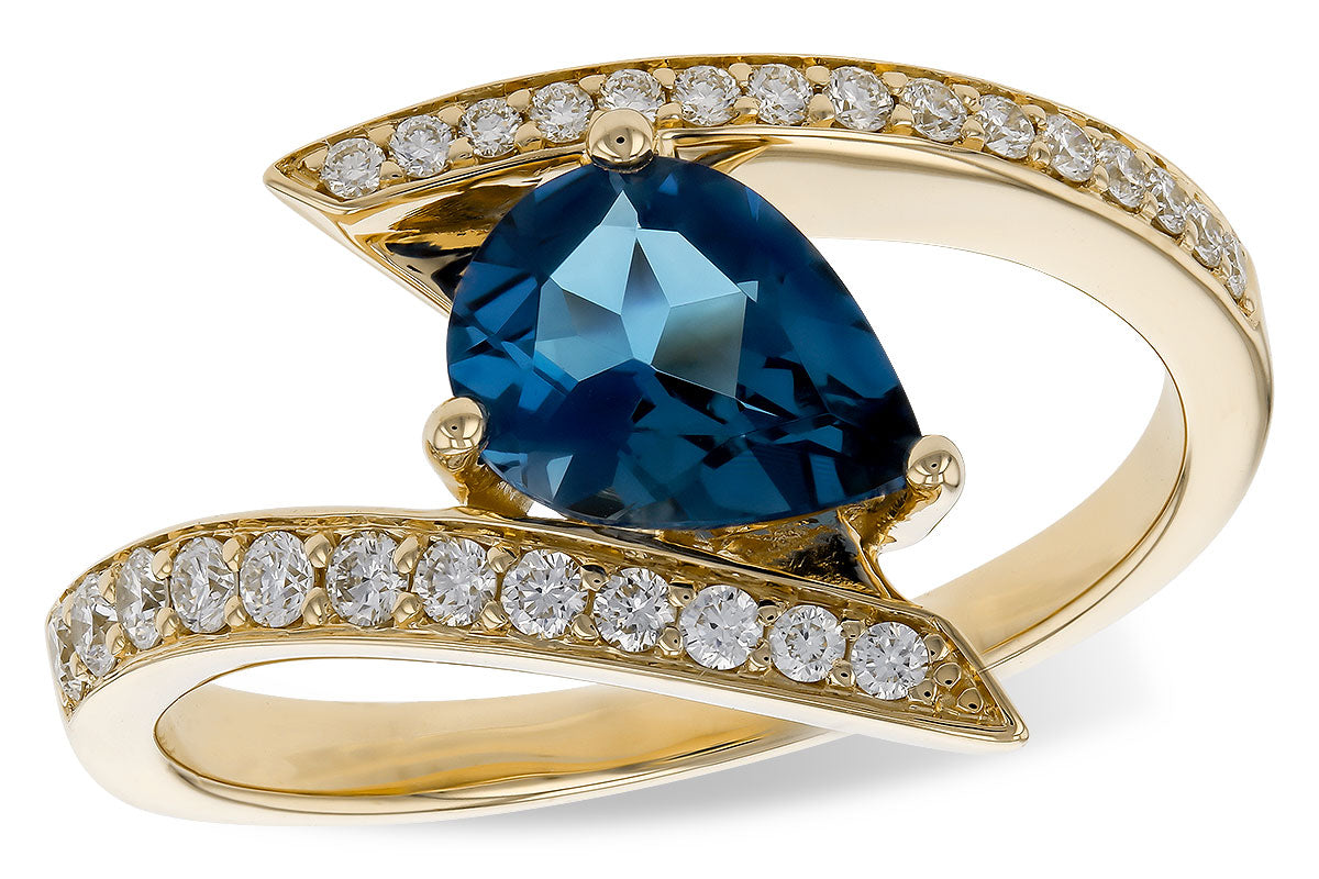 Allison Kaufman London Blue Topaz & Diamond Ring in 14K Yellow Gold, 1.28 ctw