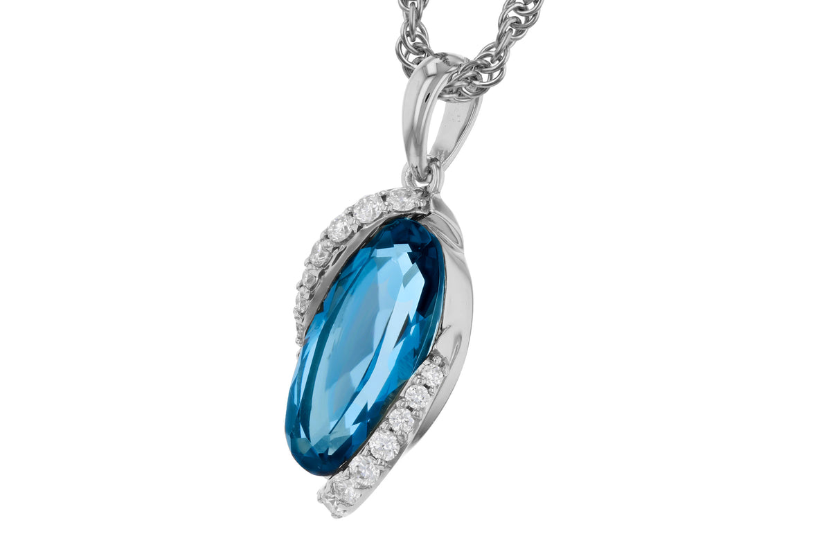 Allison Kaufman London Blue Topaz & Diamond Necklace in 14K White Gold, 2.37 ctw, alternate view
