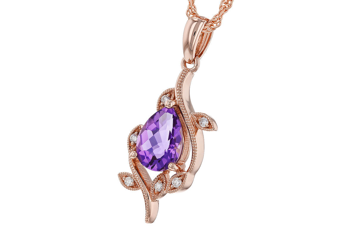 Allison Kaufman Amethyst & Diamond Necklace in 14K Rose Gold, 0.93 ctw, alternate view