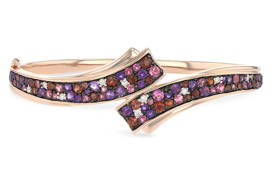 Allison Kaufman Multi-Gemstone & Diamond Bangle Bracelet in 14K Rose Gold, 3.30 ctw