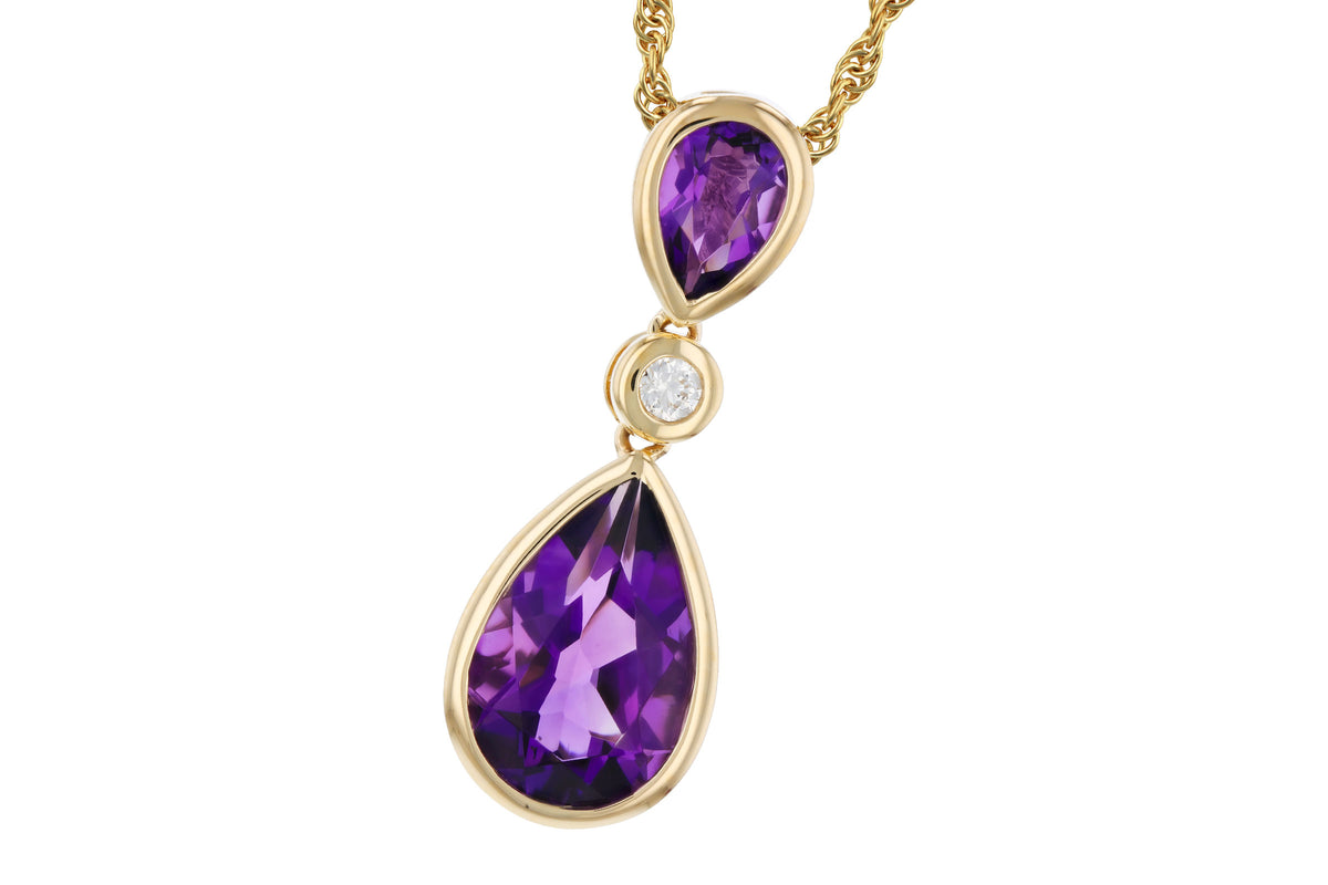 Allison Kaufman Amethyst & Diamond Necklace in 14K Yellow Gold, 1.96 ctw