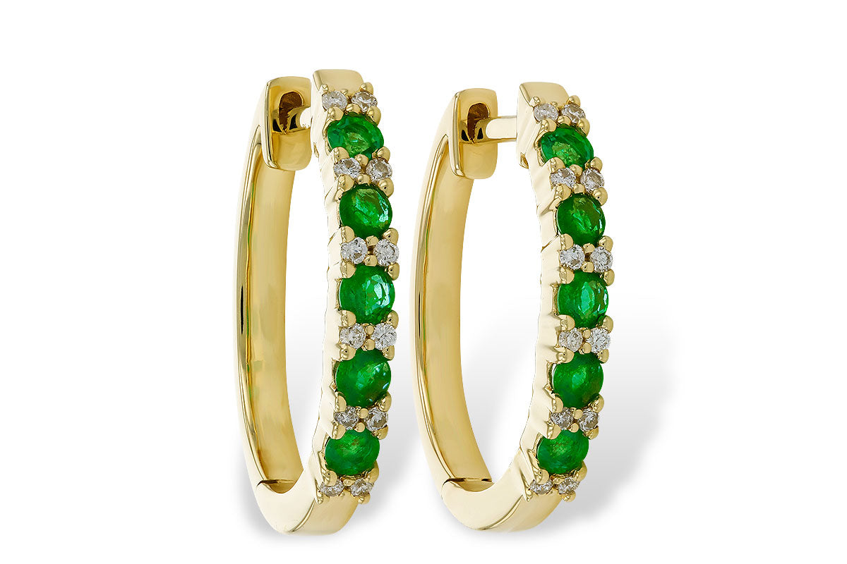 Allison Kaufman Emerald & Diamond Huggie Hoop Earrings in 14K White Gold, 0.50 ctw