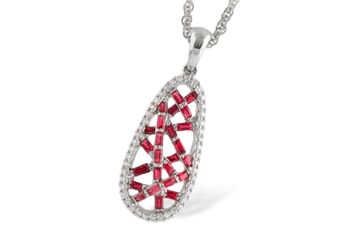 Allison Kaufman Ruby & Diamond Necklace in 14K White Gold, 0.52 ctw