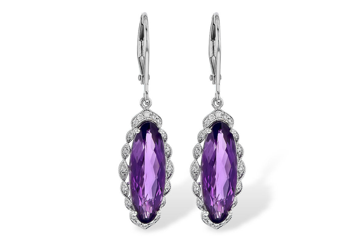 Allison Kaufman Amethyst & Diamond Earrings in 14K White Gold, 4.90 ctw